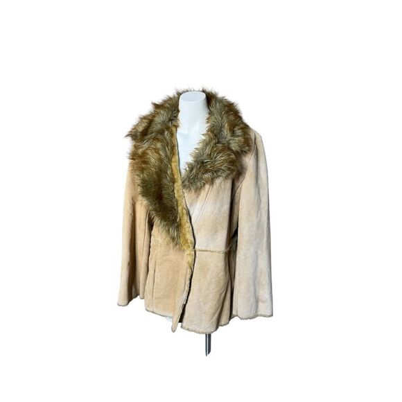 Vintage Y2K St. John’s Bay camel penny lane suede coat with fur trim size XL - Picture 4 of 13